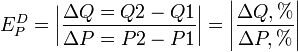 E_{P}^D= left | frac{Delta{Q} = Q2 - Q1}{Delta{P} = P2 - P1} right vert = left | frac{Delta{Q},%}{Delta{P},%} right vert