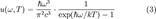         u(omega,T)=frac{hbar omega^3 }{pi^2 c^3}
               cdot frac{1}
                          {mathrm{exp}(hbar omega / kT) -1} qquadqquad (3)