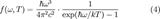         f(omega,T)=frac{hbar omega^3 }{4 pi^2 c^2}
               cdot frac{1}
                          {mathrm{exp}(hbar omega / kT) -1} qquadqquad (4)