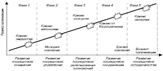 Модель жизненного цикла организаций по Грейнеру