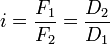 Описание: i = frac{F_1}{F_2} = frac{D_2}{D_1}